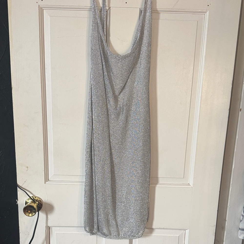 Forever 21 Silver Metallic See Through Mini Slip Dress